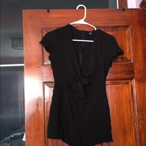 Black cut out front knot romper